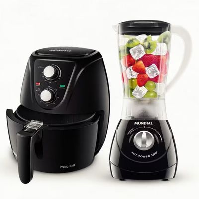 Fritadeira Elétrica Sem Óleo Air Fryer Mondial AF-36-FB 3,6L + Liquidificador Mondial Turbo Power L-99 FB 500W com 3 Velocidades Preto / 220V
