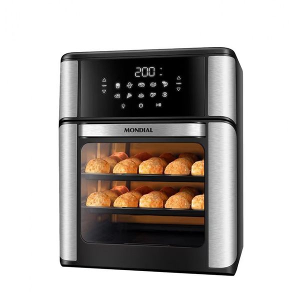 Fritadeira Elétrica Sem Óleo Air Fryer Oven 2 em 1 Mondial AFON-12L-BI 12L Digital Preto com Inox / 110V