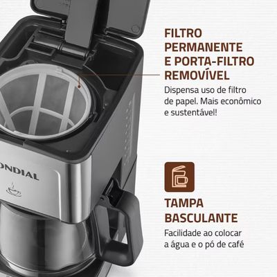 Cafeteira Elétrica Mondial Dolce Arome Vidro C-43-20X-SI 20 Xícaras 550W Preto com Inox / 220V
