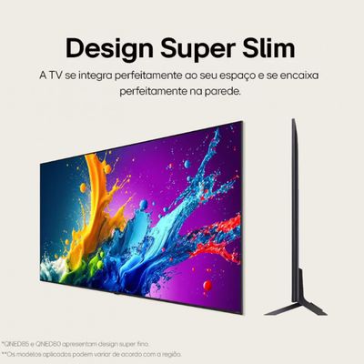 Smart TV 55 QNED 4K LG 55QNED80T com Processador AI a5 4K Ger71, webOS 24, AI Acoustic Tuning, Brilho IA, HDR10 Pro, Wi-fi e Local Dimming Preto / Bivolt