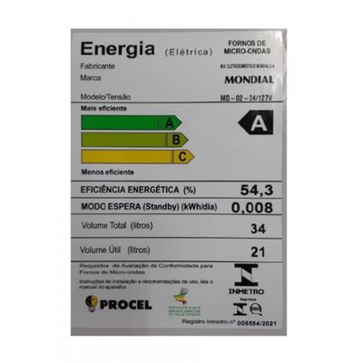 Micro-ondas Mondial MO-02-34-W com 10 Ajustes de Potência e Função Tira Odor Branco