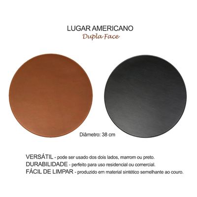 Jogo Americano Redondo Sousplat Marrom Preto Dupla Face 6un