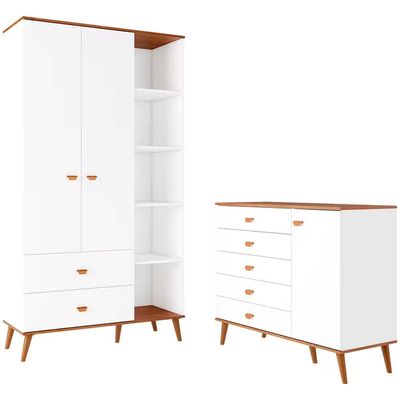 Guarda Roupa Infantil Ternura com 5 Nichos, 2 Portas, 2 Gavetas Bartira Branco Wood