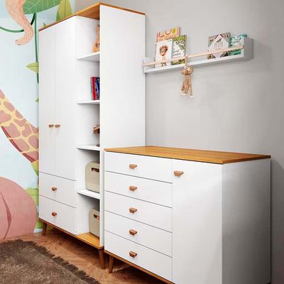 Guarda Roupa Infantil Ternura com 5 Nichos, 2 Portas, 2 Gavetas Bartira Branco Wood