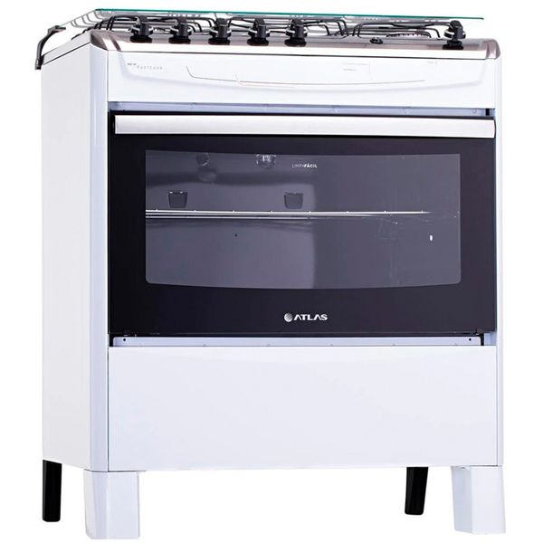 Fogão 5 Bocas New Fastcook com Grades Duplas Atlas Branco / Bivolt Fogão 5 Bocas New Fastcook com Grades Duplas Atlas Branco / Bivolt