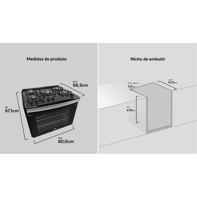 Fogão 5 Bocas De Embutir Dako Diplomata Com Mesa De Vidro Preto Bivolt