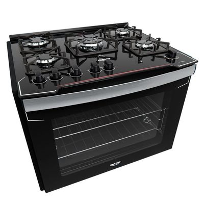 Fogão 5 Bocas De Embutir Dako Diplomata Com Mesa De Vidro Preto Bivolt