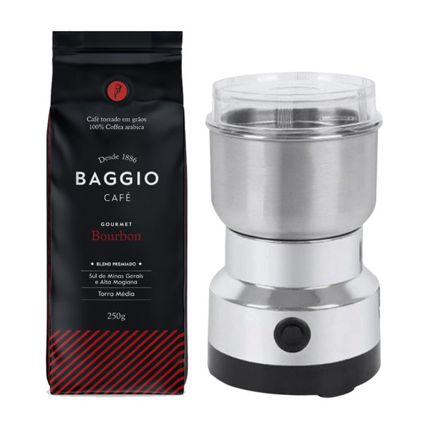 Café Baggio Torrado em Grãos + Moedor Elétrico Inox de Grãos