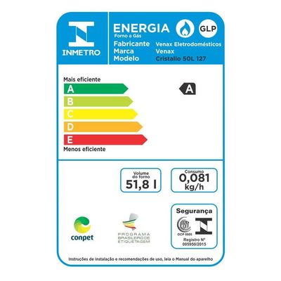 Forno De Embutir A Gas Venax 50 Litros Giii Gas Glp Cristallo 127V