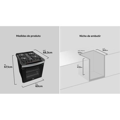 Fogão 4 Bocas De Embutir Dako Diplomata Com Mesa De Vidro Preto Bivolt