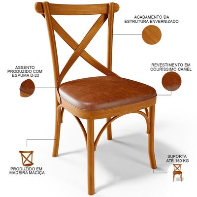 Kit 04 Cadeiras Para Sala de Jantar e Estar Living Estofada Ávila L02 Couríssimo Camel - Lyam