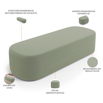 Puff Decorativo Orgânico Para Living Quarto 160cm Doha W01 Bouclê Oliva - Lyam Decor