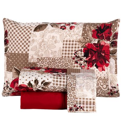 Jogo de Cama Lençol Matrix Queen Percal 4 Peças - Vermelho