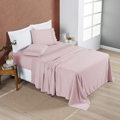 Jogo Cama Lençol Divino Lese Queen 4 Peças - Rosê