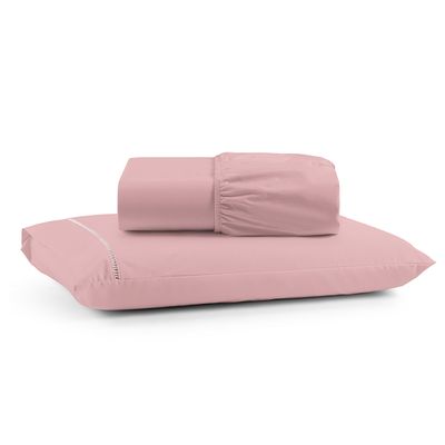 Jogo de Lençol Luiza Solteiro 2 Pçs Percal 100% Algodão 180 Fios Ponto Palito - Rosa