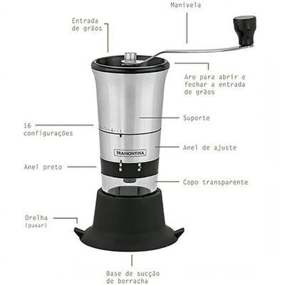 Moedor de Café Tramontina Realce em Acrílico, Aço Inox e Silicone Preto com Inox