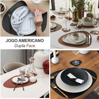 Jogo Americano Organico Dupla Face Preto Marrom Oval 10un