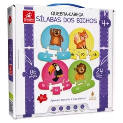 Quebra-Cabeça Sílabas dos Bichos Madeira 2297 Brincadeira De Criança