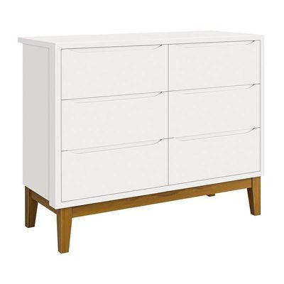 Jogo De Quarto Infantil Classic Cômoda 6 Gavetas E Berço Branco Fosco Com Pés Amadeirado - Reller Móveis Branco Fosco