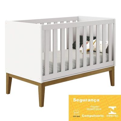 Jogo De Quarto Infantil Classic Cômoda 6 Gavetas E Berço Branco Fosco Com Pés Amadeirado - Reller Móveis Branco Fosco