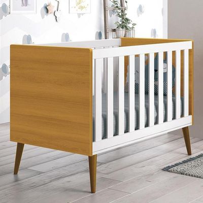 Berço Mini Cama Theo Retrô Branco/savana Com Pés Amadeirado - Reller Móveis Branco/savana
