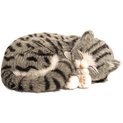 Brinquedo De Pelúcia Que Respira Perfect Petzzz Acompanha Pilha Gato Cinza