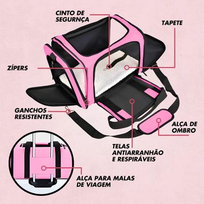 Bolsa De Viagem Para Transporte Pet Rosa