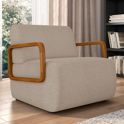 Poltrona Decorativa Orgânica Bruxelas K01 Bouclê Bege - Lyam Decor