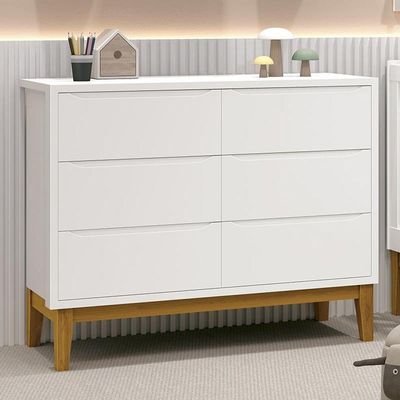 Cômoda Infantil Classic 6 Gavetas Branco Fosco Com Pés Amadeirado - Reller Móveis Branco Fosco