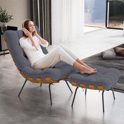 Puff Decorativo Sala de Estar Costela L02 Suede Cinza - Lyam Decor