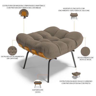 Puff Decorativo Sala de Estar Costela L02 Bouclê Bege - Lyam Decor