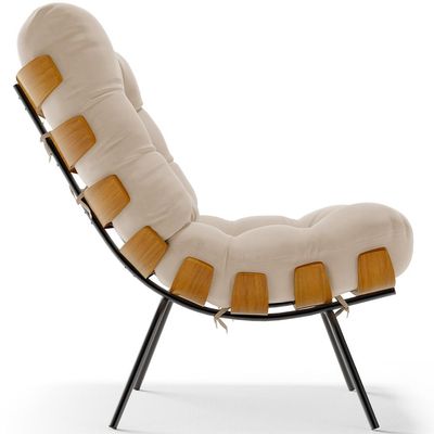 Poltrona Decorativa Sala de Estar Costela L02 Suede Bege - Lyam Decor