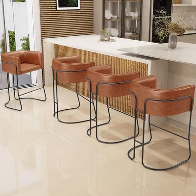 Banqueta Decorativa Fixa Baixa Base de Aço Preto Betina D02 Couríssimo Camel B-14 - Lyam Decor