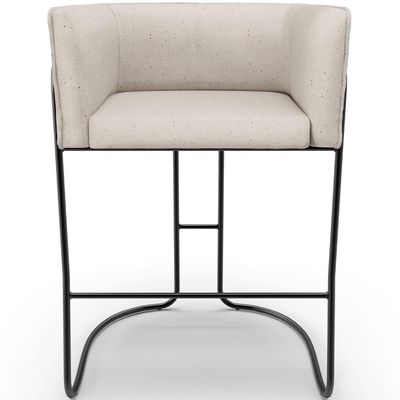 Banqueta Decorativa Fixa Baixa Base de Aço Preto Betina D02 Linho Cru D-461 - Lyam Decor