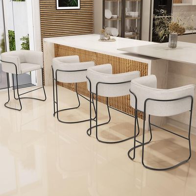 Banqueta Decorativa Fixa Baixa Base de Aço Preto Betina D02 Linho Cru D-461 - Lyam Decor