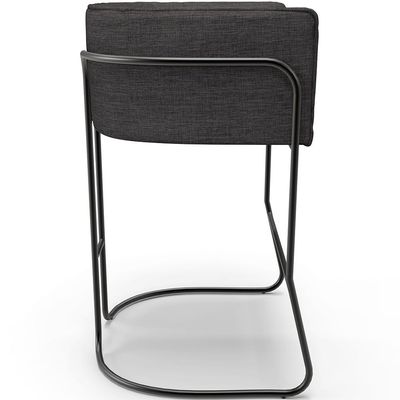 Banqueta Decorativa Fixa Baixa Base de Aço Preto Betina D02 Linho Cinza Escuro C-416 - Lyam Decor