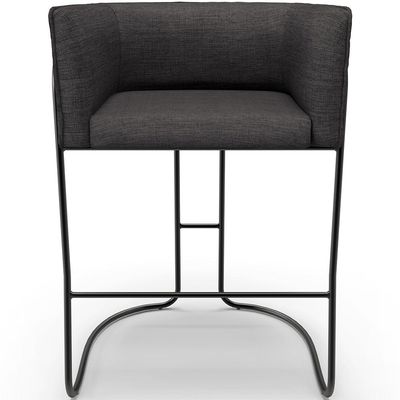Banqueta Decorativa Fixa Baixa Base de Aço Preto Betina D02 Linho Cinza Escuro C-416 - Lyam Decor