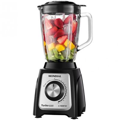 Liquidificador Mondial Turbo Glass L-1400 GI 1400W Jarra de Vidro Preto e Inox / 220V