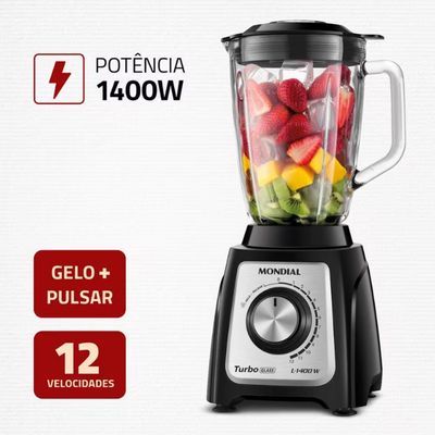 Liquidificador Mondial Turbo Glass L-1400 GI 1400W Jarra de Vidro Preto e Inox / 220V