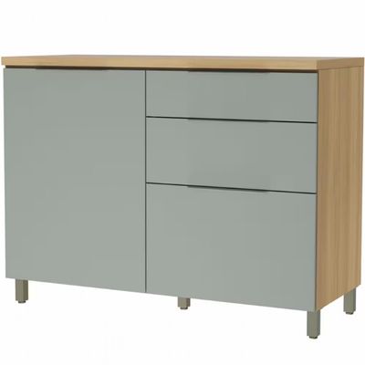 Balcão Nesher Rainha em MDF 15mm com 1 Porta, 4 Gavetas e 1 Prateleira - 120cm de largura Nature com Verde
