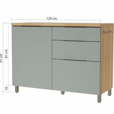 Balcão Nesher Rainha em MDF 15mm com 1 Porta, 4 Gavetas e 1 Prateleira - 120cm de largura Nature com Verde