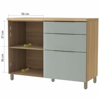 Balcão Nesher Rainha em MDF 15mm com 1 Porta, 4 Gavetas e 1 Prateleira - 120cm de largura Nature com Verde