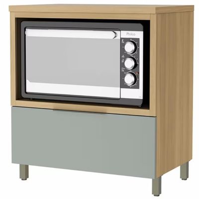 Balcão Nesher Marquesa em MDF 15mm com Nicho para Micro-ondas, 1 Gaveta e 1 Prateleira - 80cm de largura Nature com Verde