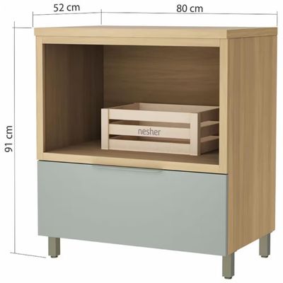 Balcão Nesher Marquesa em MDF 15mm com Nicho para Micro-ondas, 1 Gaveta e 1 Prateleira - 80cm de largura Nature com Verde