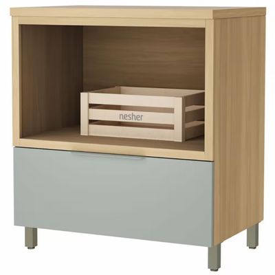 Balcão Nesher Marquesa em MDF 15mm com Nicho para Micro-ondas, 1 Gaveta e 1 Prateleira - 80cm de largura Nature com Verde