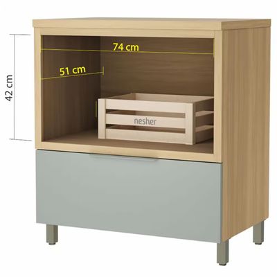 Balcão Nesher Marquesa em MDF 15mm com Nicho para Micro-ondas, 1 Gaveta e 1 Prateleira - 80cm de largura Nature com Verde