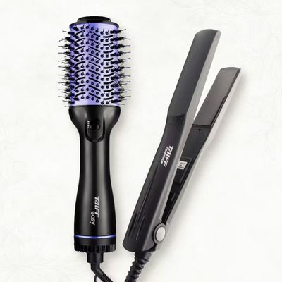 Escova Secadora Taiff Easy 1200W + Prancha Taiff Clássica Cerâmica 180°C Preto com Lilás / 110V