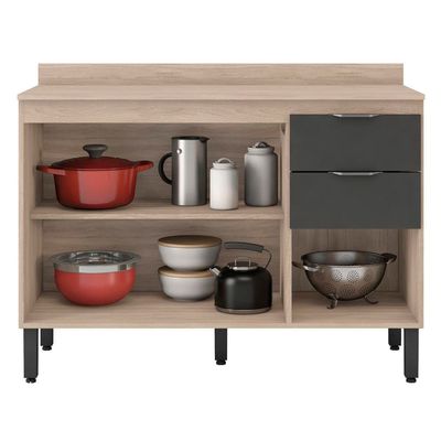 Balcão Demóbile Firenze com 3 Portas, 2 Gavetas e 1 Prateleira + Pia para Cozinha Ghelplus King com Válvula - 120x53cm Avena com Grafito