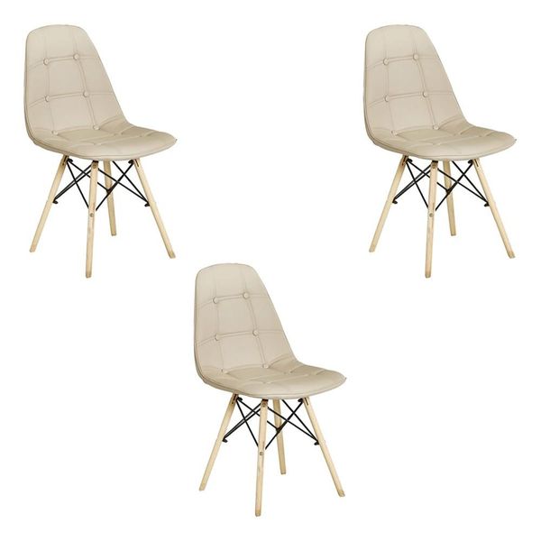 Kit 3 Cadeiras Decorativas Sala e Escritório Cadenna PU Sintético Nude - Gran Belo