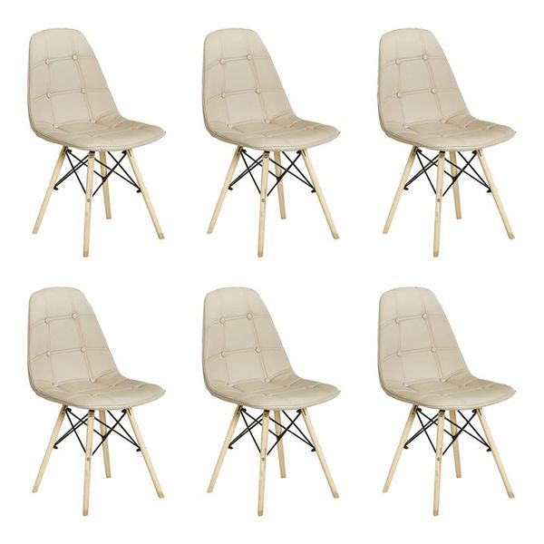 Kit 6 Cadeiras Decorativas Sala e Escritório Cadenna PU Nude - Gran Belo